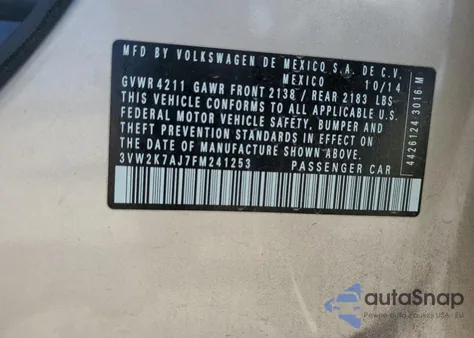 2015 Volkswagen Jetta Base from USA, damaged, VIN 3VW2K7AJ7FM241253